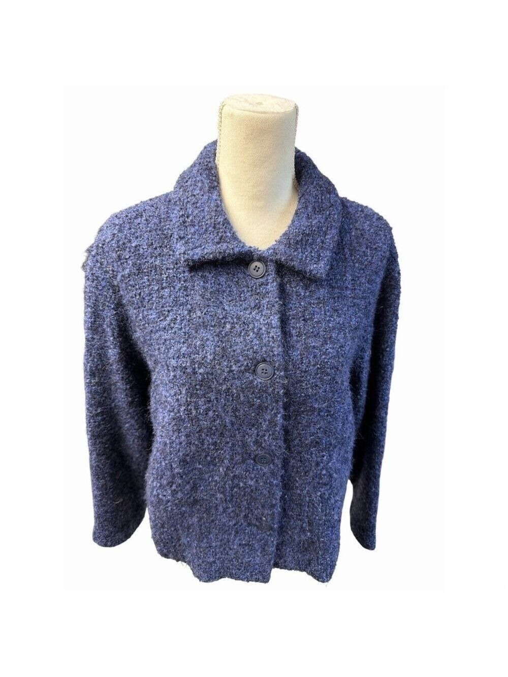 Weave of the Irish Cardigan Wool Jacket Womens L Blue Boucle Button (22” Ptp) - Picture 5 of 9